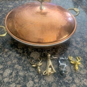 Copper and Brass kitchen ensemble Serveware with 5 different handles handmade